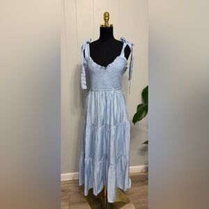 #13)  Blu Pepper Light Blue Smocked Tie-Shoulder Midi Dress